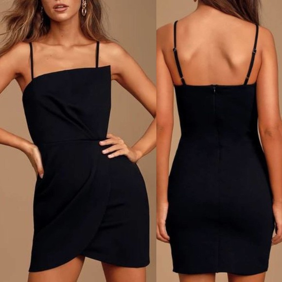 Lulus Black Drinks on Me Pleated Mini Bodycon Dress NWT Size Small - Picture 1 of 8